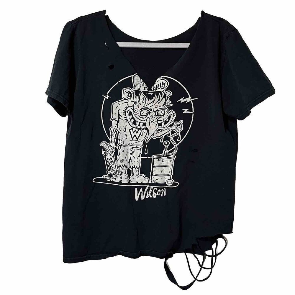 Ben Lyon T Shirt‎ Destroyed Size Medium Women’s Black Graphic Wilson Punk Goth